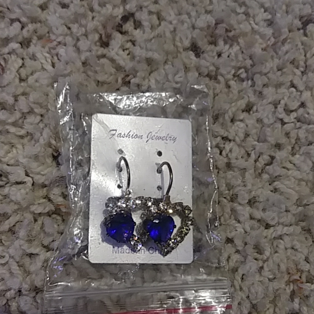 Diamond and blue heart earrings